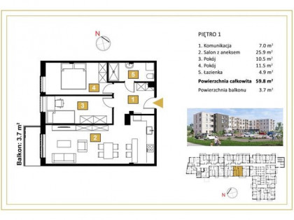 3 pokojowe mieszkanie z balkonem 3,7m2