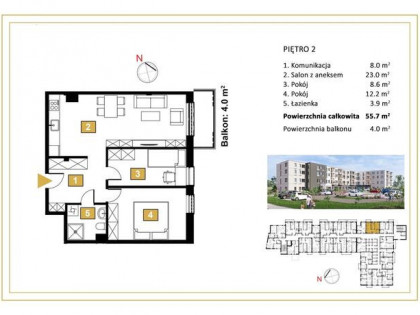 3 pokojowe mieszkanie z balkonem 4m2
