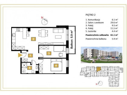 3 pokojowe mieszkanie z balkonem 5,9m2- Rezerwacja