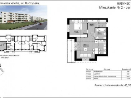 Mieszkanie 45,7m2, parter, 2 pokoje, balkon