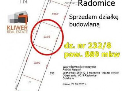 Morawica / Radomice. Sprzedam działkę budowlaną 889 mkw
