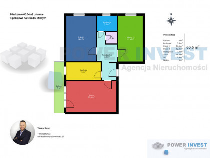 Mieszkanie 3-pokoje Oś. Młodych Olkusz 60,64m2