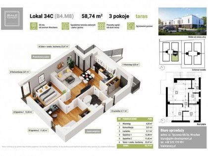 Mieszkanie na sprzedaż Stabłowice 58,74 m2 z tarasem