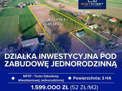 3 HA - Działka inwestycyjna pod zabudowę jednorodzinną !