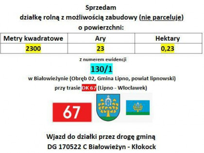 Pilnie sprzedam 0,23 ha działkę rolną w Białowieżynie