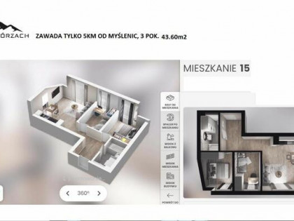 APARTAMENT 3 pok. 43,60M2 NA WZGÓRZACH - ZAWADA k. MYŚLENIC!