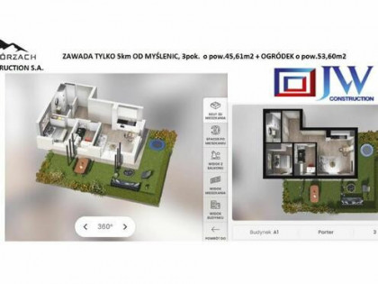 APARTAMENT 3 pok. 45,61m2 NA WZGÓRZACH - ZAWADA k. MYŚLENIC