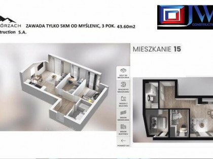 ŚWIĄTECZNA SUPER CENA APARTAMENT 3 pok. 43,60M MYŚLE/ZAWADA