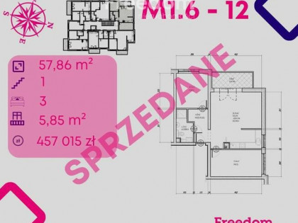 Mieszkanie w stanie deweloperskim, 3-pok, M.1.6