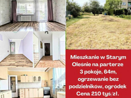 Mieszkanie 64m, 3 pokoje, parter, balkon, ogródek, piwnica