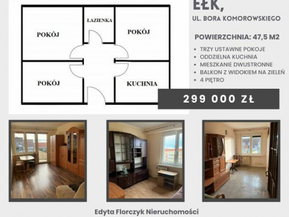 Na sprzedaż mieszkanie 3 pokoje 47,5 m² – Ełk, os. Konieczki