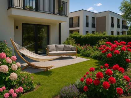 Nowoczesny bliźniak w otoczeniu zieleni bez prowiz