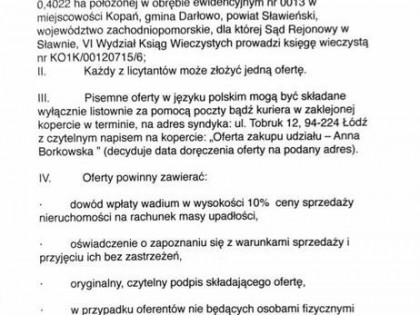 Syndyk sprzeda działkę w miejscowości Kopań gmina Darłowo