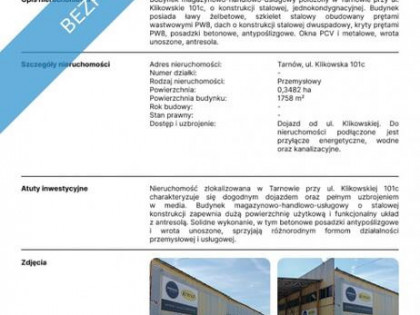 Budynek magazynowo-handlowo-usługowy położony w Tarnowie przy ul.  Klikowskie 101c, o konstrukcji st