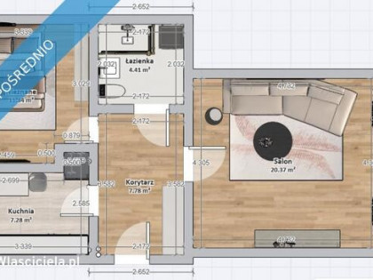 Mieszkanie 2 pokojowe 46m2 Bielany, 1piętro z widną kuchnią