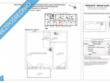 Mieszkanie nr 27: 2 pokojowe 41,99 m2, 3 piętro (miejsce postojowe w garażu podziemnym)