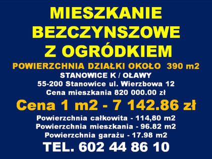 Sprzedam nowe mieszkanie 4 pokojowe z ogródkiem w dwulokalowym budynku mieszkalnym