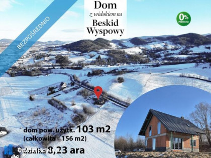 Dom SSZ 155 m², Skrzydlna 8,24 a, panorama Beskidu Wyspowego, PKP