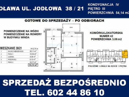 Oława 3 pokoje ul. Jodłowa-IIIpiętro-54,14m2-balkon-winda