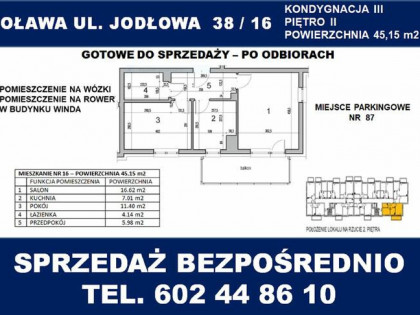 Oława 2 pokoje-kuchnia-II piętro-45,15 m2-balkon-winda