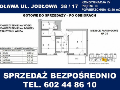 Oława 2 pokoje-kuchnia-III piętro-43,50 m2-balkon-winda-