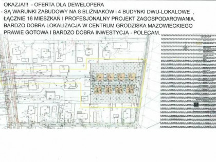 Działka budowlana (16 mieszkań) w centrum Grodziska Maz.