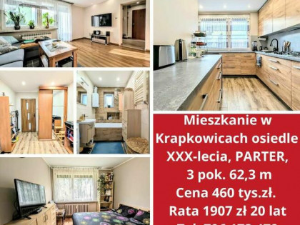 Mieszkanie 3 pokoje, 62,3m, PARTER, do wprowadzenia.