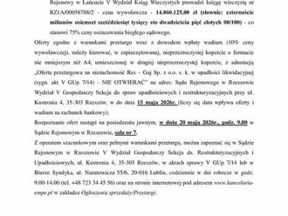 Syndyk sprzeda nieruchomość za 75% oszacowania