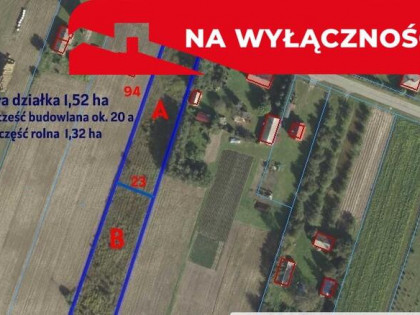 Działka rolno-budowlana 1,52 ha Dąbrowa gm. Ludwin
