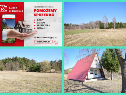 B ładna działka z domkiem letniskowym, własny las.