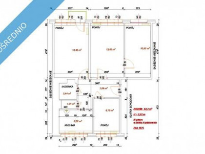 Mieszkanie na sprzedaż 62 m2,  4 pokoje, 3 piętro