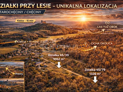 Działki przy lesie – 15 min do Kielc