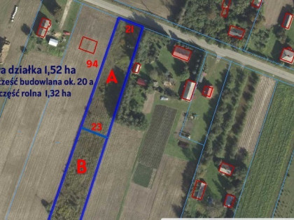 Działka rolno-budowlana 1,52 ha Dąbrowa gm. Ludwin