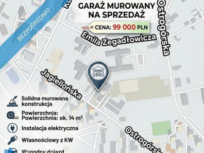Sprzedam murowany garaż w centrum Sosnowca okolice Ostrogórskiej Jagiellońskiej z księgą wieczystą