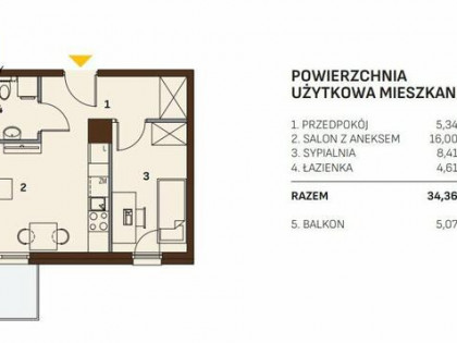Mieszkanie | 2 pokoje | 34,36m2 | Garaż