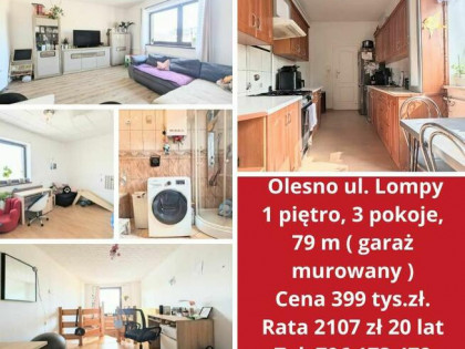 Mieszkanie 1 piętro, 3 pokoje, 79 m² ( garaż murowany )