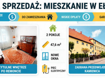 Najtańsze mieszkanie w Ełku, przytulne 47,6m2 do mieszkania