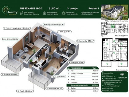 3-pokojowe mieszkanie z 2 balkonami