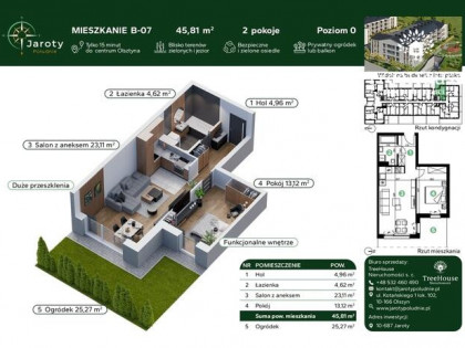 2-pokojowe mieszkanie z ogródkiem.