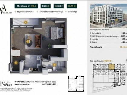 APARTAMENT PREMIUM 51,45 m², SMART HOME, CONCIERGE