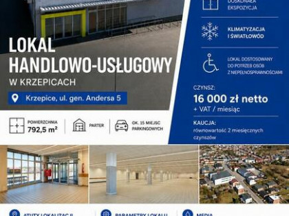 Lokal handlowo-usługowy do wynajęcia |Krzepice, ul. Andersa