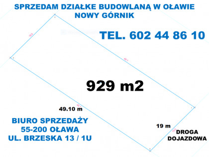 BIURO NIERUCHOMOŚCI W OŁAWIE SPRZEDA DZIAŁKE BUDOWLANĄ OŁAWA - NOWY GÓRNIK