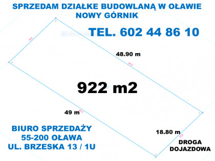 BIURO NIERUCHOMOŚCI W OŁAWIE SPRZEDA DZIAŁKE BUDOWLANĄ OŁAWA  - NOWY GÓRNIK