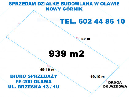 BIURO NIERUCHOMOŚCI W OŁAWIE SPRZEDA DZIAŁKE BUDOWLANĄ OŁAWA  - NOWY GÓRNIK