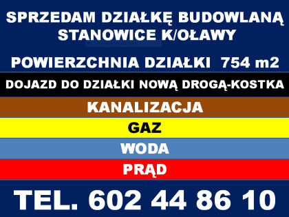 BIURO NIERUCHOMOŚCI W OŁAWIE SPRZEDA DZIAŁKE BUDOWLANĄ - STANOWICE K/OŁAWY