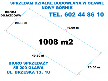 BIURO NIERUCHOMOŚCI W OŁAWIE SPRZEDA DZIAŁKE BUDOWLANĄ OŁAWA  - NOWY GÓRNIK