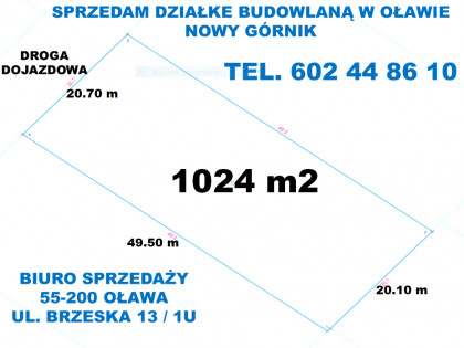 BIURO NIERUCHOMOŚCI W OŁAWIE SPRZEDA DZIAŁKE BUDOWLANĄ OŁAWA  - NOWY GÓRNIK