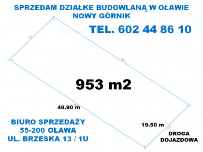 BIURO NIERUCHOMOŚCI W OŁAWIE SPRZEDA DZIAŁKE BUDOWLANĄ OŁAWA  - NOWY GÓRNIK