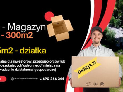 Działka inwestycyjna o powierzchni 3595 m² z magazynem około 300 m²