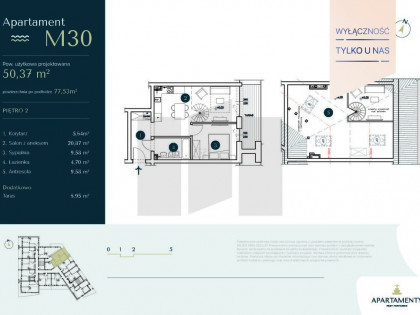 Apartament M30 –Dwupokojowy z antresolą i tarasem
